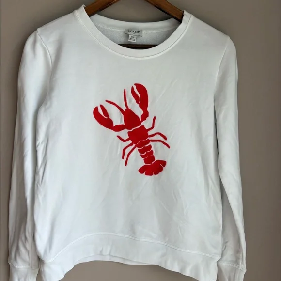 J. Crew Lobster Embroidered Crew Neck Sweatshirt White Size XS - Picture 3 of 6